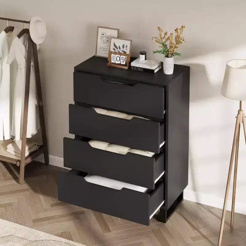 Commode de Chambre à 4 Tiroirs, Commode Haute de 105 cm, Armoire à Tiroirs Verticale Autoportante avec Rangement, Coffre de Rangement en Bois