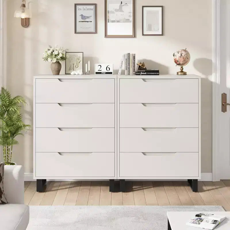 Commode de Chambre à 4 Tiroirs, Commode Haute de 105 cm, Armoire à Tiroirs Verticale Autoportante avec Rangement, Coffre de Rangement en Bois