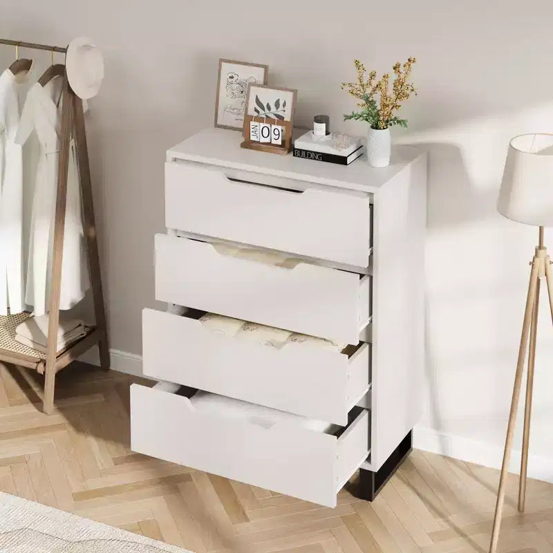 Commode de Chambre à 4 Tiroirs, Commode Haute de 105 cm, Armoire à Tiroirs Verticale Autoportante avec Rangement, Coffre de Rangement en Bois