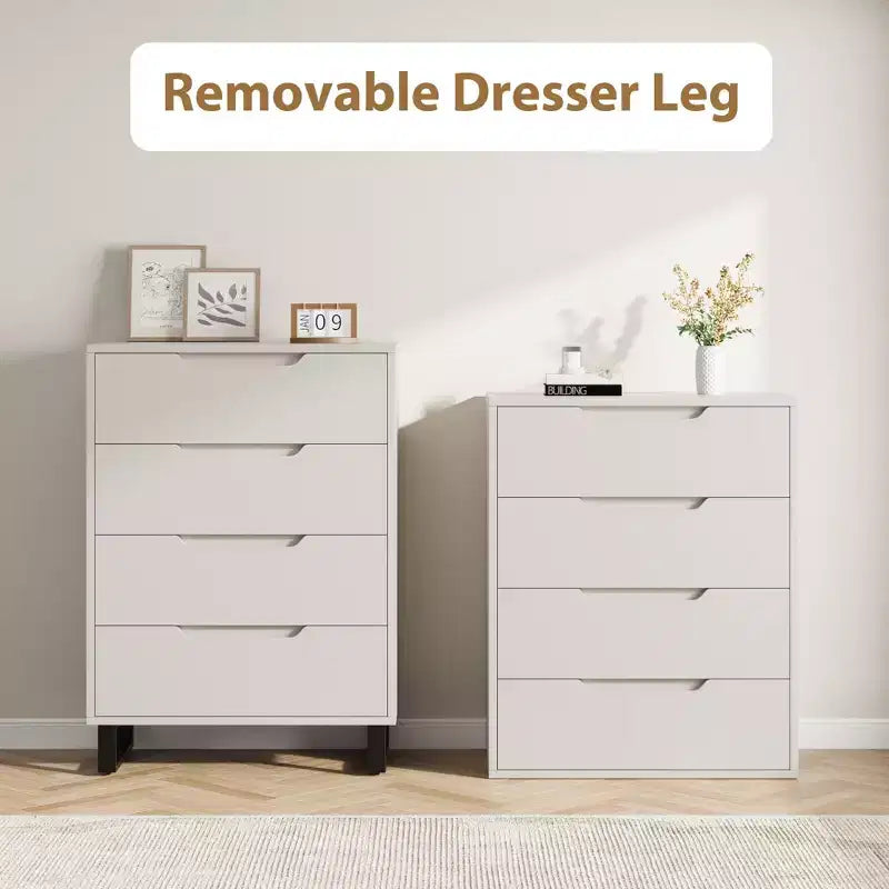 Commode de Chambre à 4 Tiroirs, Commode Haute de 105 cm, Armoire à Tiroirs Verticale Autoportante avec Rangement, Coffre de Rangement en Bois