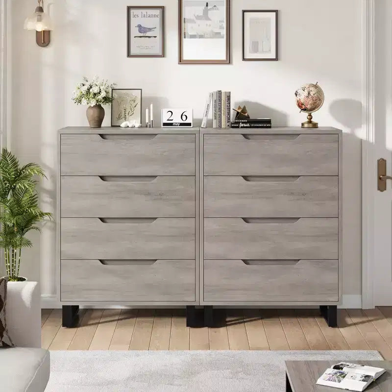 Commode de Chambre à 4 Tiroirs, Commode Haute de 105 cm, Armoire à Tiroirs Verticale Autoportante avec Rangement, Coffre de Rangement en Bois