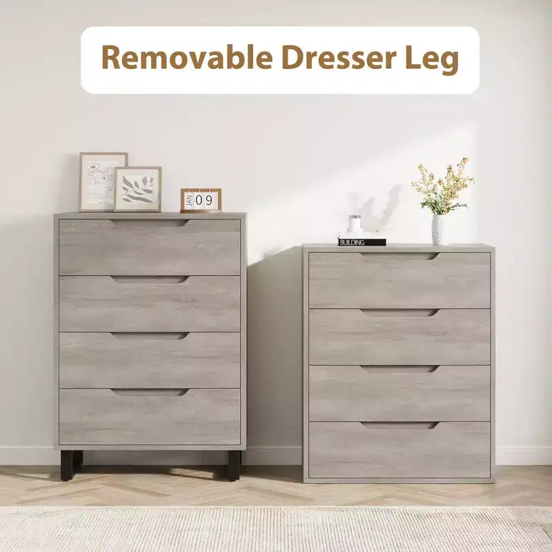 Commode de Chambre à 4 Tiroirs, Commode Haute de 105 cm, Armoire à Tiroirs Verticale Autoportante avec Rangement, Coffre de Rangement en Bois