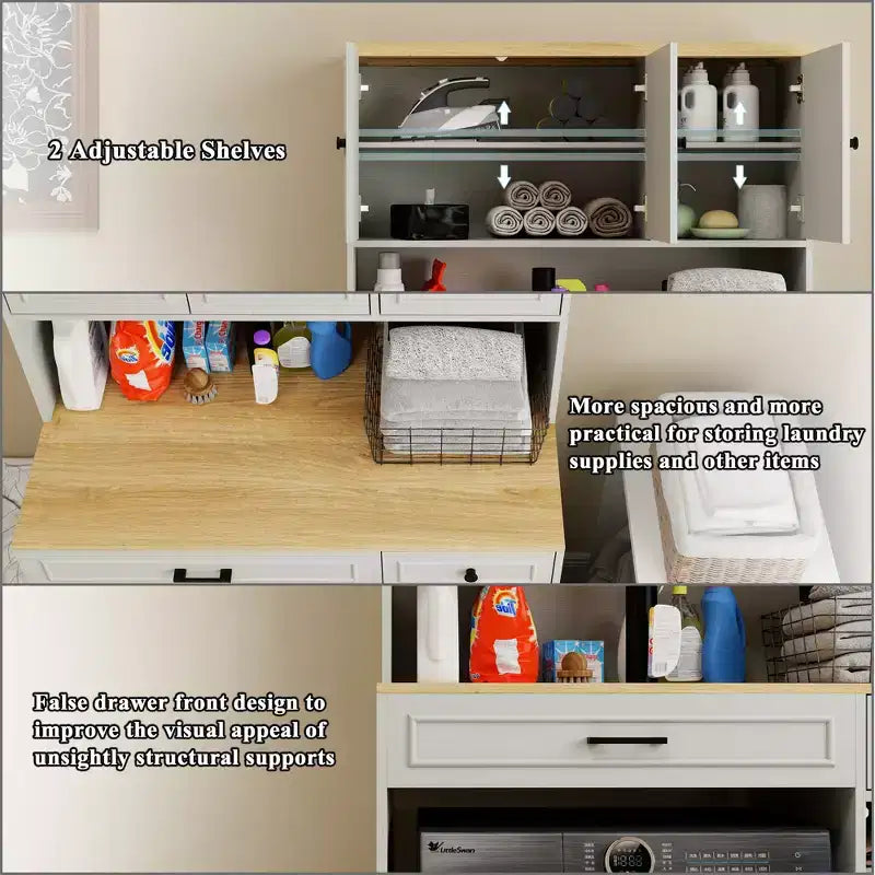 41,34 po L x 23,54 po P x 71,65 po H Armoire à linge blanc antique avec étagères réglables