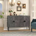 Sideboard Storage Cabinet with 4 Hollow Doors, Modern Accent Buffet Cabinet with Adjustable Shelves & Metal Handle, Credenza for Living Room Navy Blue
