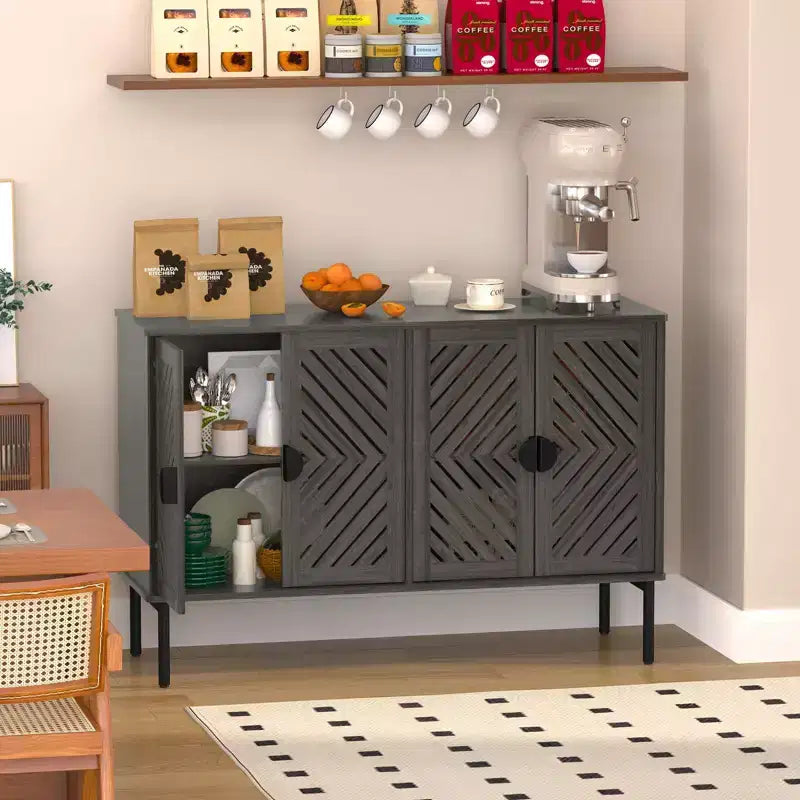 Meuble de rangement buffet avec 4 portes creuses, buffet d'appoint moderne avec étagères réglables et poignée en métal, bahut pour salon Bleu marine