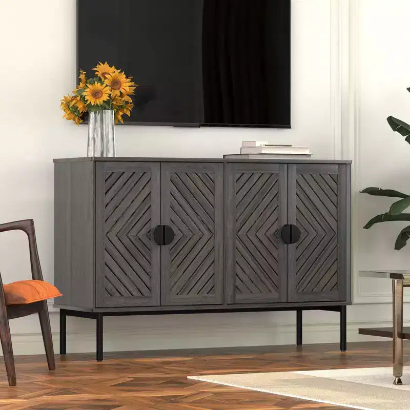 Meuble de rangement buffet avec 4 portes creuses, buffet d'appoint moderne avec étagères réglables et poignée en métal, bahut pour salon Bleu marine