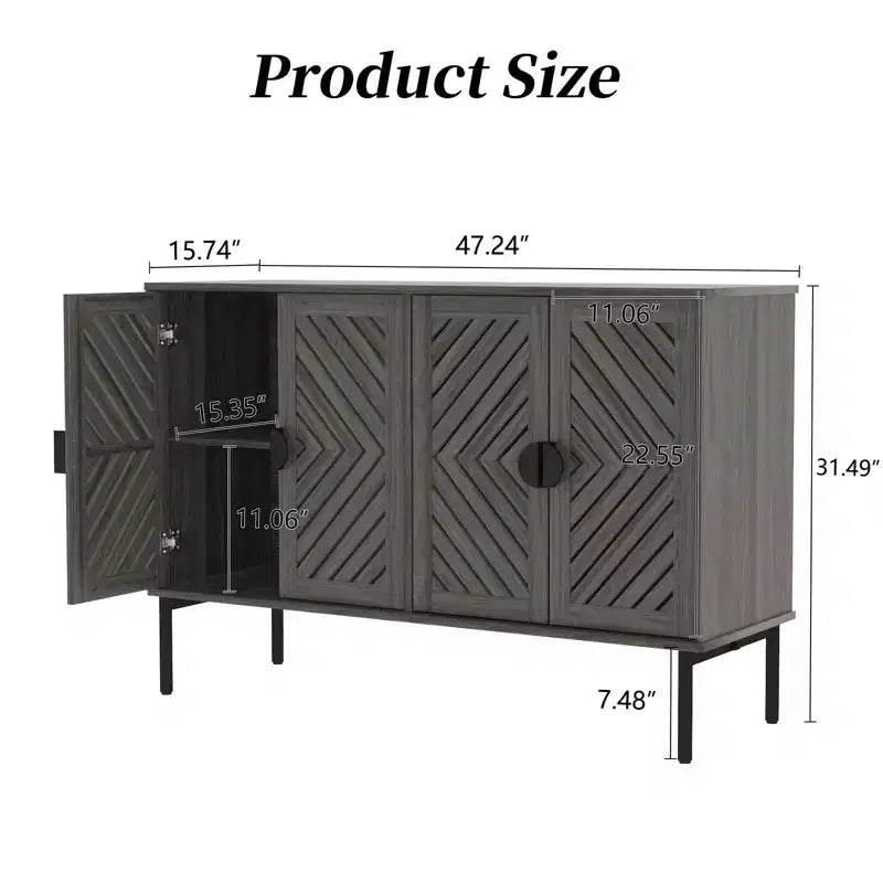 Meuble de rangement buffet avec 4 portes creuses, buffet d'appoint moderne avec étagères réglables et poignée en métal, bahut pour salon Bleu marine