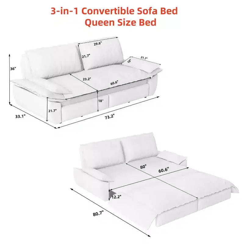 Canapé-lit convertible 3 en 1 Queen Size avec oreillers et cadre coulissant, canapé-lit moderne en velours côtelé pour salon ou chambre d'amis