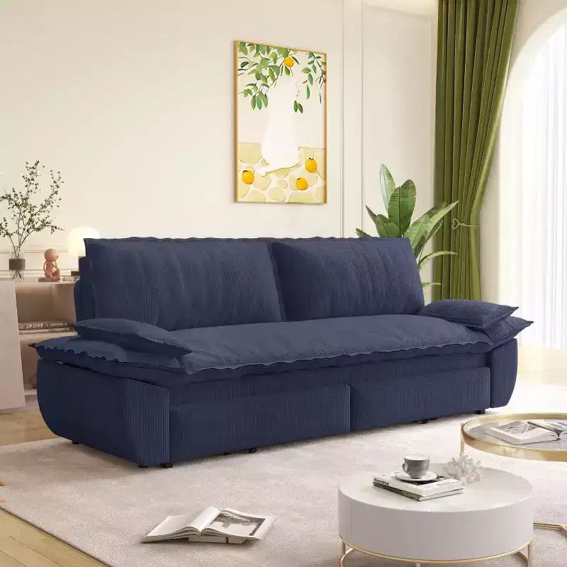 Queen Size 3-in-1 Convertible Sofa Bed with Pillows and Pull Out Frame, Modern Corduroy Sleeper Sofa for Living Room or Guest Room - Panipeachy