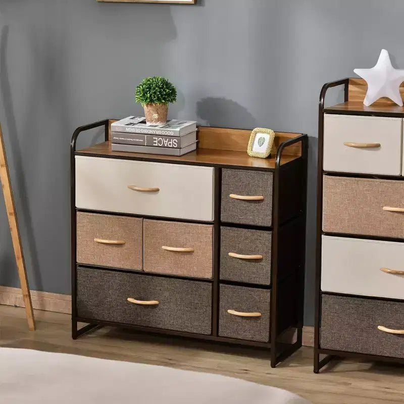 Organisateur de rangement à 3 niveaux pour chambre et entrée, commode à 7 tiroirs avec cadre en acier pour chambre
