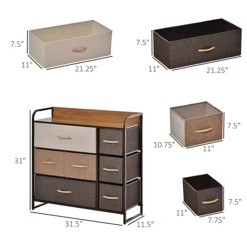 Organisateur de rangement à 3 niveaux pour chambre et entrée, commode à 7 tiroirs avec cadre en acier pour chambre