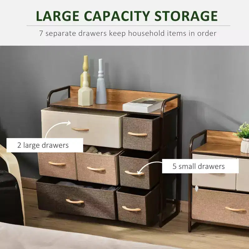 Organisateur de rangement à 3 niveaux pour chambre et entrée, commode à 7 tiroirs avec cadre en acier pour chambre