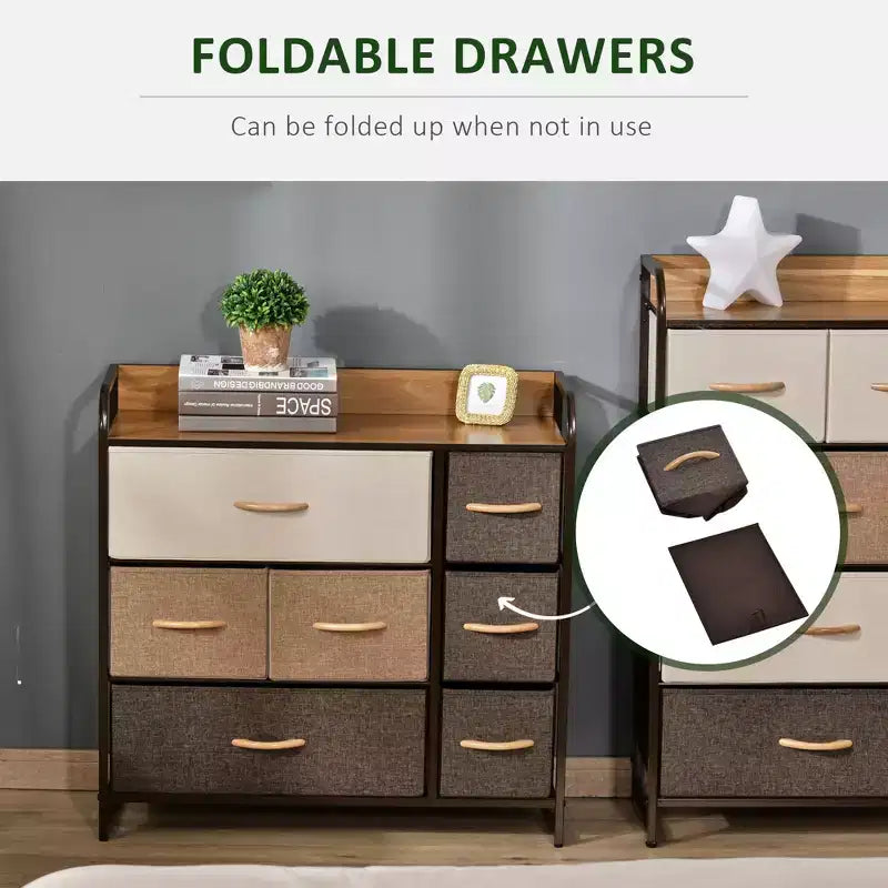 Organisateur de rangement à 3 niveaux pour chambre et entrée, commode à 7 tiroirs avec cadre en acier pour chambre