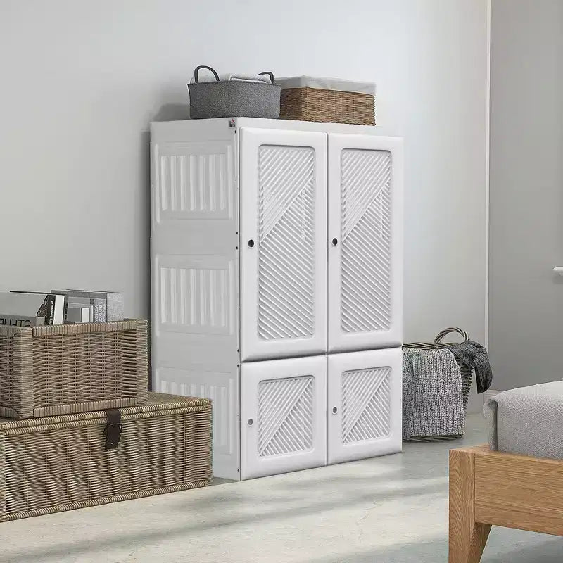 Armoire Portable, Organisateur de Rangement Pliable pour Vêtements avec 6 Compartiments, Portes Magnétiques, Montage Facile