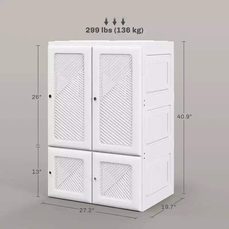 Armoire Portable, Organisateur de Rangement Pliable pour Vêtements avec 6 Compartiments, Portes Magnétiques, Montage Facile