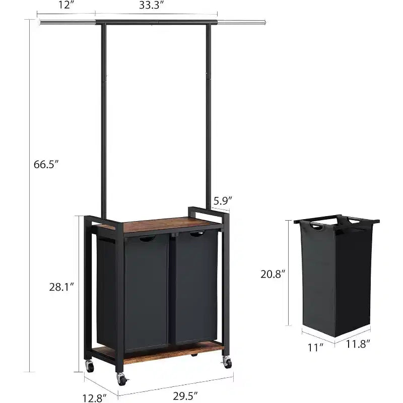 Portant à vêtements roulant avec deux paniers à linge, organisateur de vêtements mobile avec étagère pour chambre/buanderie