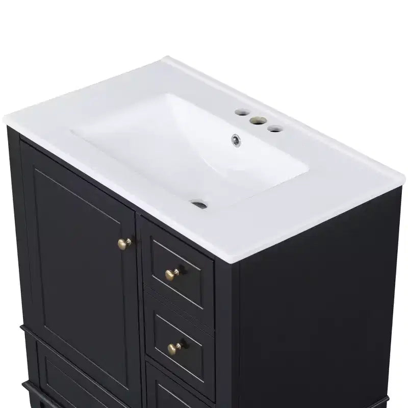 Meuble sous-vasque 30", Meuble de salle de bain avec tiroirs et étagère, Meuble sous-vasque simple