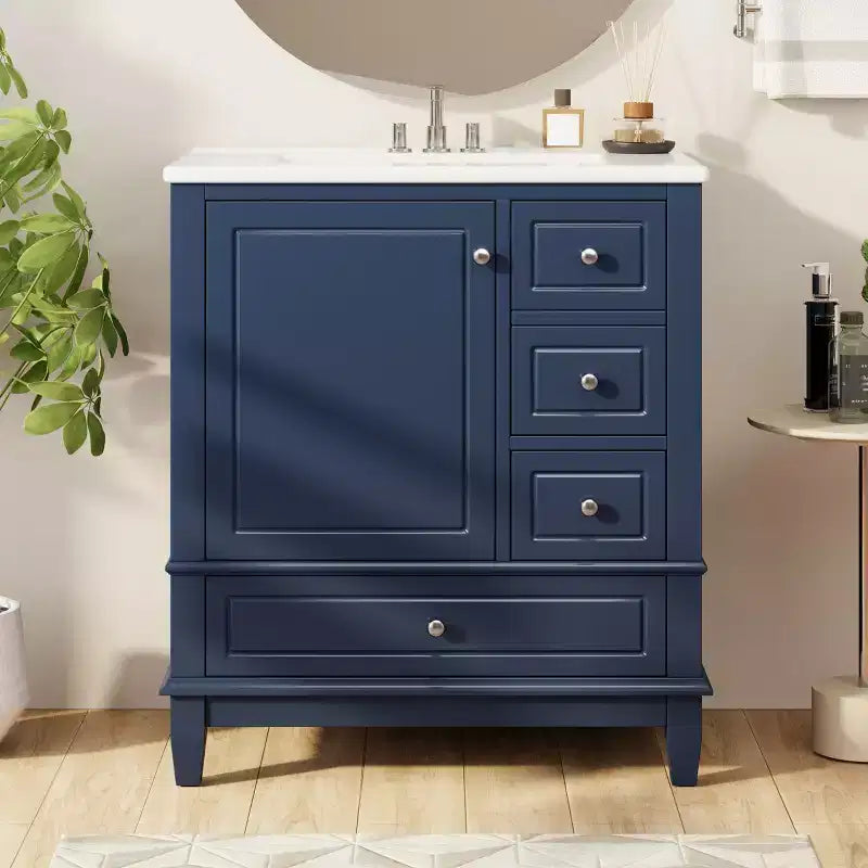 Meuble sous-vasque 30", Meuble de salle de bain avec tiroirs et étagère, Meuble sous-vasque simple