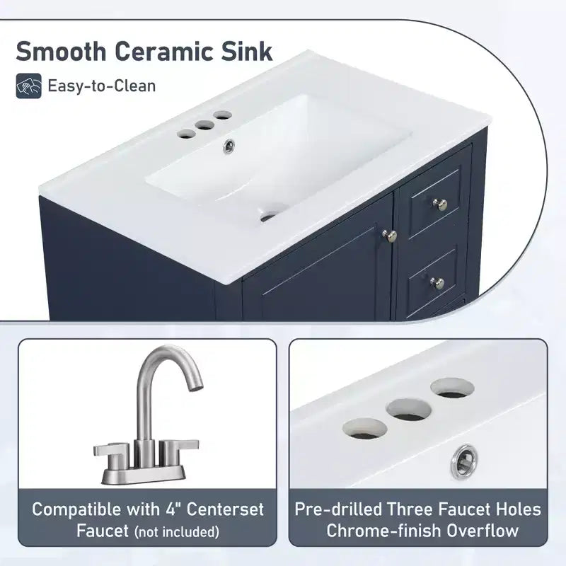 Meuble sous-vasque 30", Meuble de salle de bain avec tiroirs et étagère, Meuble sous-vasque simple