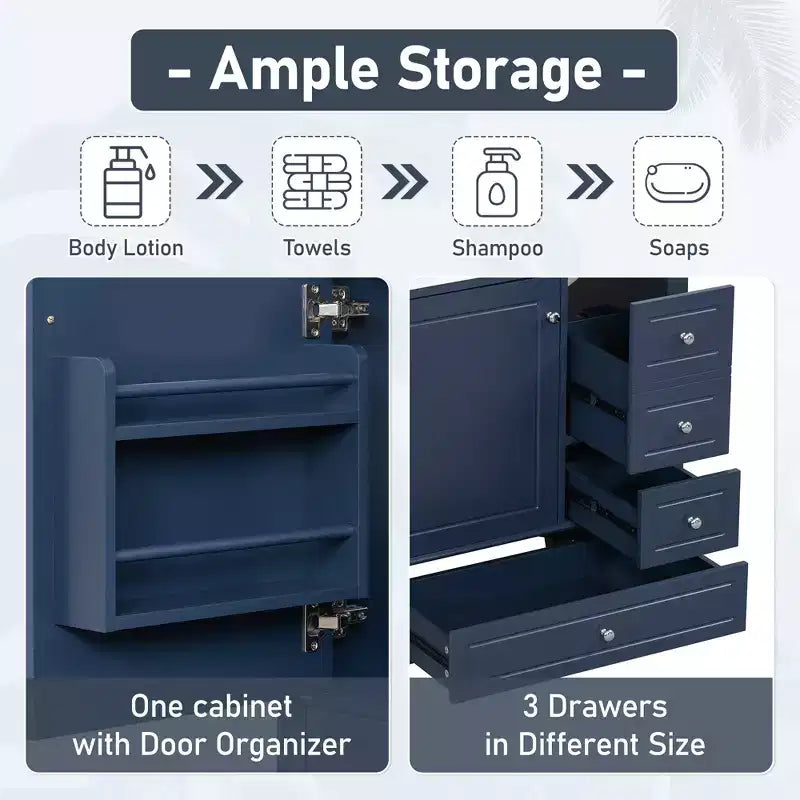 Meuble sous-vasque 30", Meuble de salle de bain avec tiroirs et étagère, Meuble sous-vasque simple