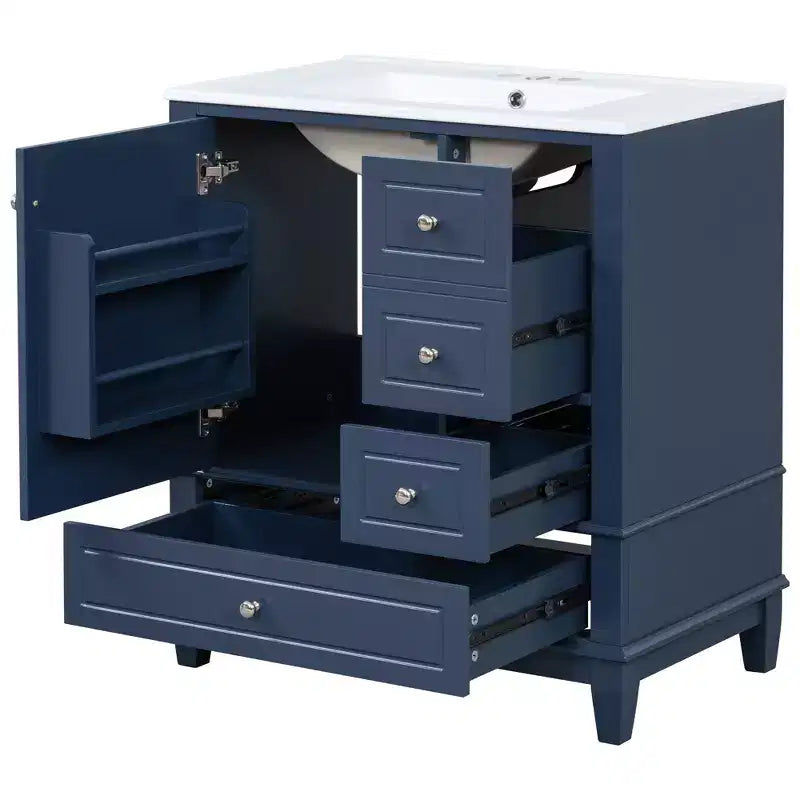 Meuble sous-vasque 30", Meuble de salle de bain avec tiroirs et étagère, Meuble sous-vasque simple