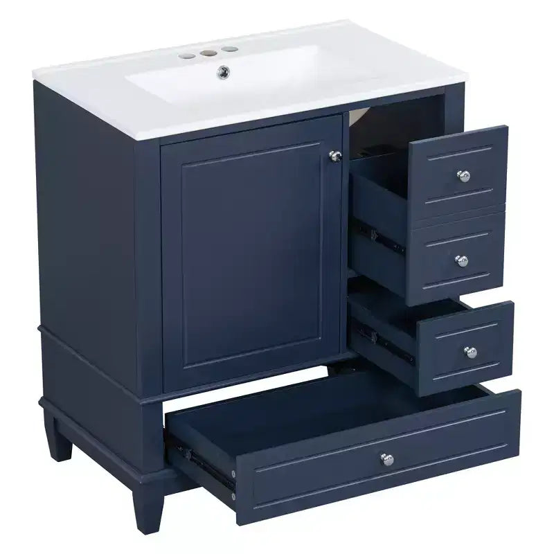 Meuble sous-vasque 30", Meuble de salle de bain avec tiroirs et étagère, Meuble sous-vasque simple