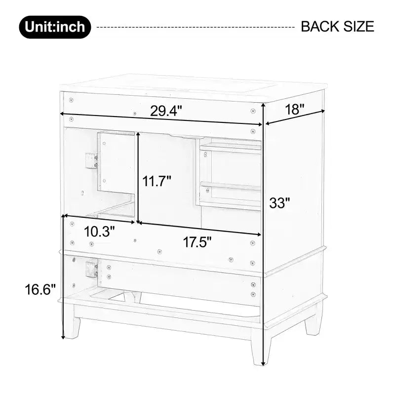 Meuble sous-vasque 30", Meuble de salle de bain avec tiroirs et étagère, Meuble sous-vasque simple