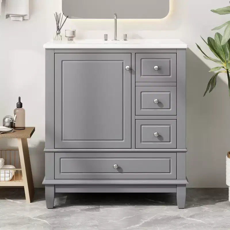 Meuble sous-vasque 30", Meuble de salle de bain avec tiroirs et étagère, Meuble sous-vasque simple