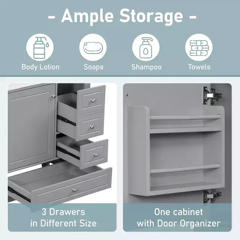 Meuble sous-vasque 30", Meuble de salle de bain avec tiroirs et étagère, Meuble sous-vasque simple