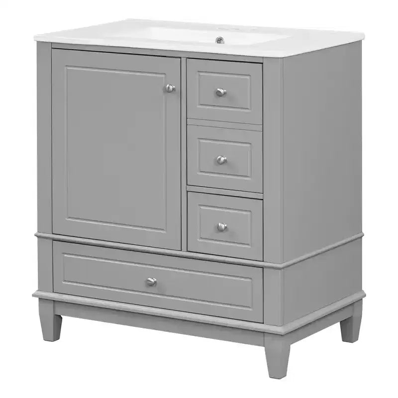 Meuble sous-vasque 30", Meuble de salle de bain avec tiroirs et étagère, Meuble sous-vasque simple