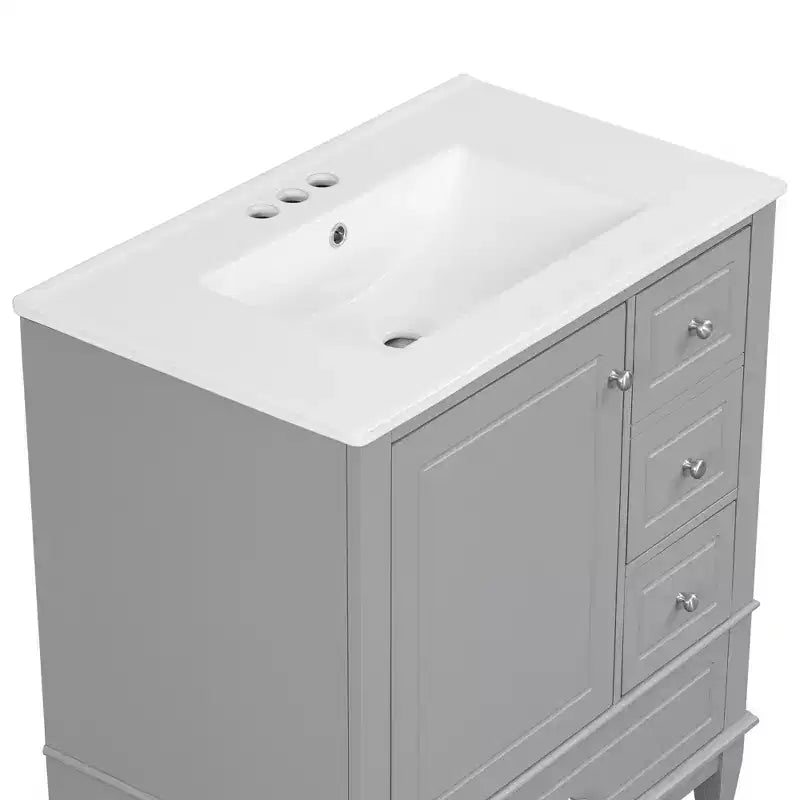 Meuble sous-vasque 30", Meuble de salle de bain avec tiroirs et étagère, Meuble sous-vasque simple
