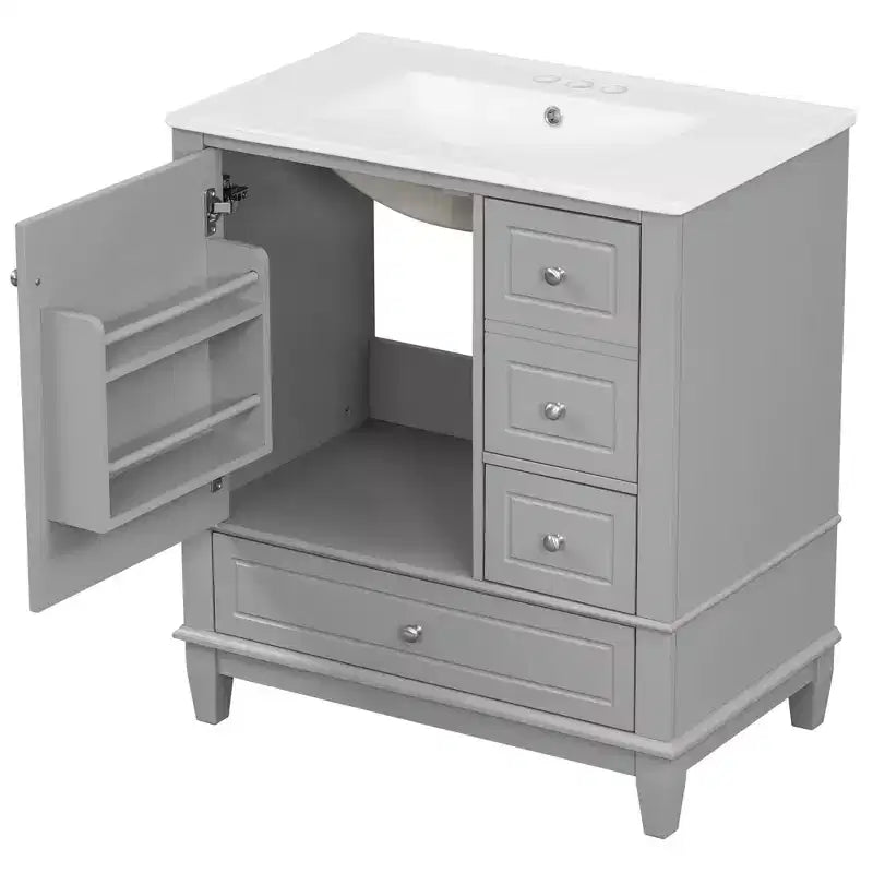 Meuble sous-vasque 30", Meuble de salle de bain avec tiroirs et étagère, Meuble sous-vasque simple