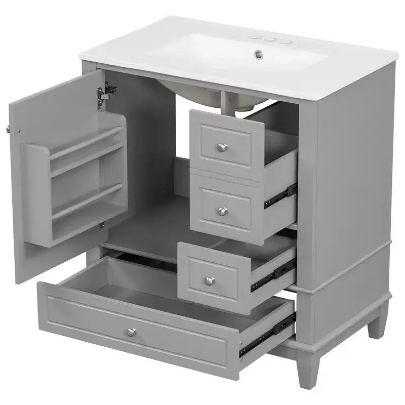 Meuble sous-vasque 30", Meuble de salle de bain avec tiroirs et étagère, Meuble sous-vasque simple
