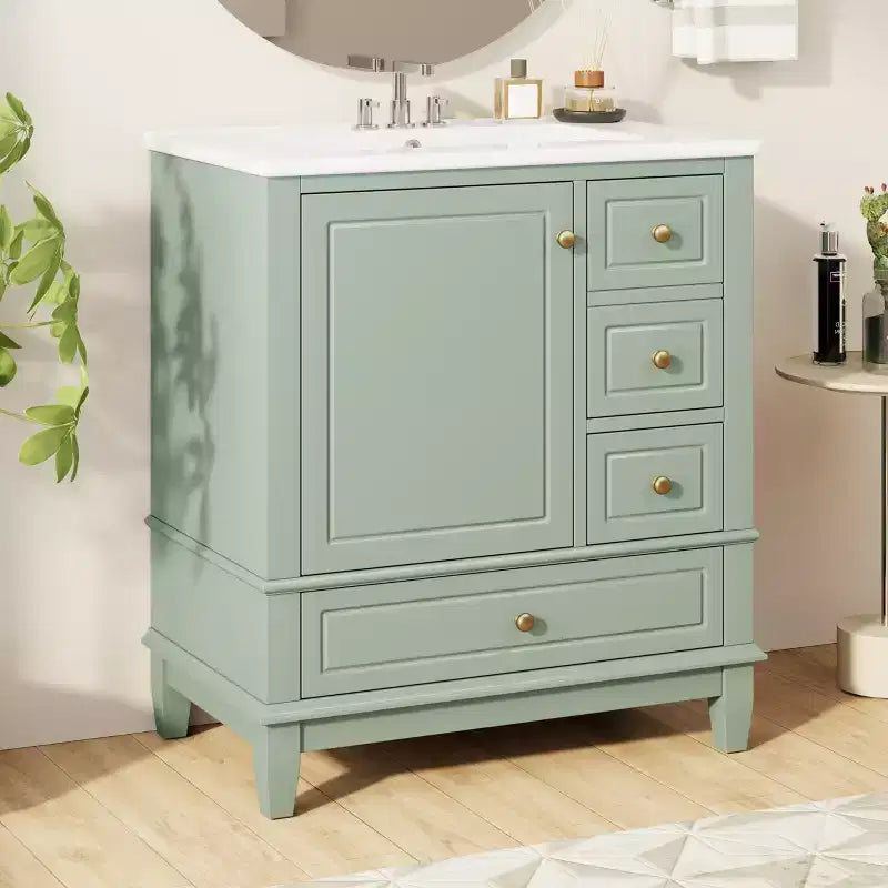 Meuble sous-vasque 30", Meuble de salle de bain avec tiroirs et étagère, Meuble sous-vasque simple