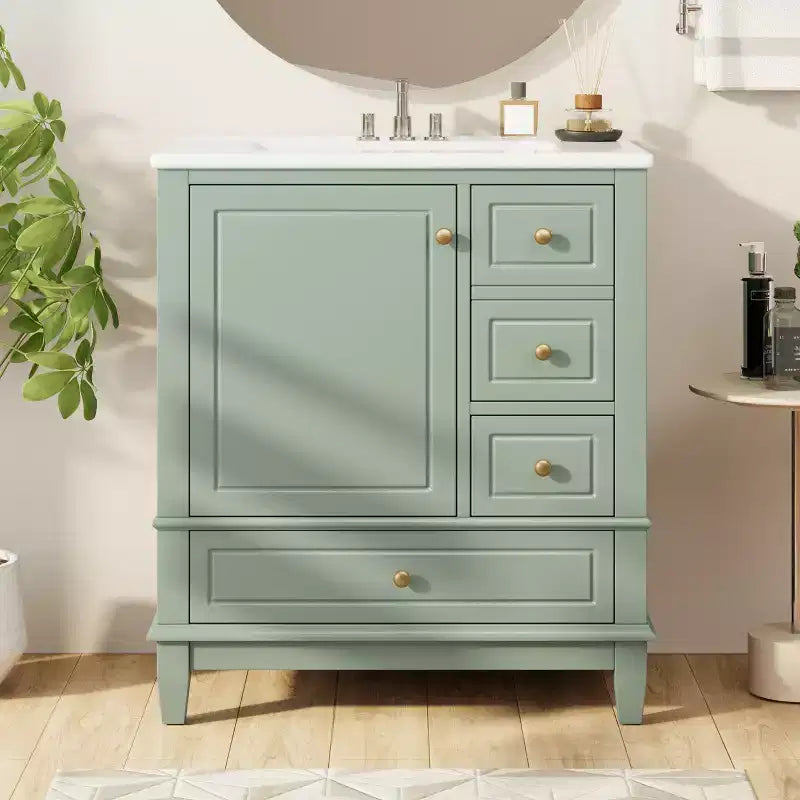 Meuble sous-vasque 30", Meuble de salle de bain avec tiroirs et étagère, Meuble sous-vasque simple