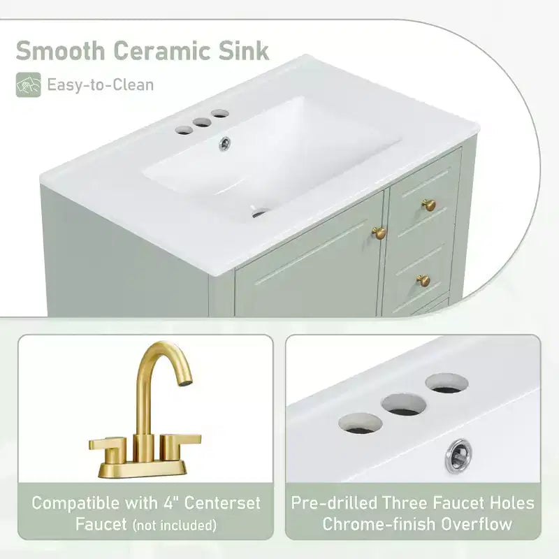 Meuble sous-vasque 30", Meuble de salle de bain avec tiroirs et étagère, Meuble sous-vasque simple