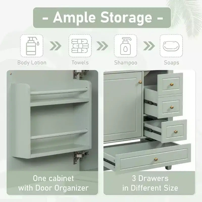 Meuble sous-vasque 30", Meuble de salle de bain avec tiroirs et étagère, Meuble sous-vasque simple