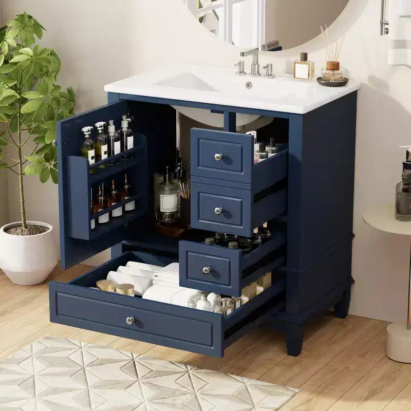 Meuble sous-vasque 30", Meuble de salle de bain avec tiroirs et étagère, Meuble sous-vasque simple