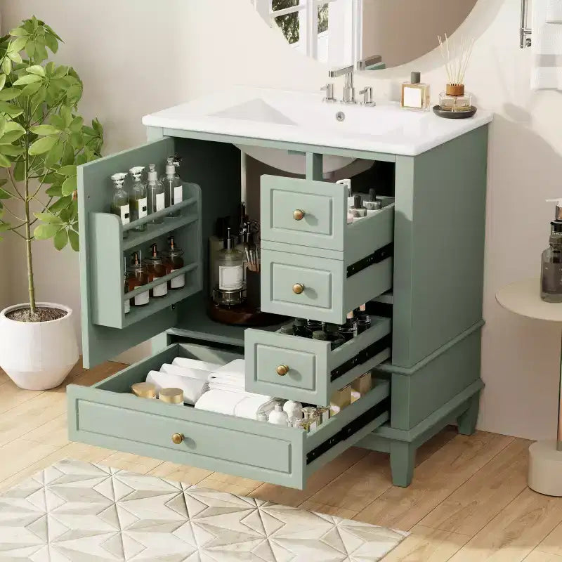 Meuble sous-vasque 30", Meuble de salle de bain avec tiroirs et étagère, Meuble sous-vasque simple