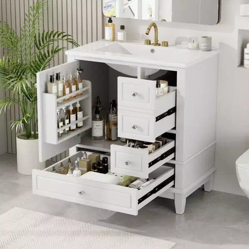 Meuble sous-vasque 30", Meuble de salle de bain avec tiroirs et étagère, Meuble sous-vasque simple