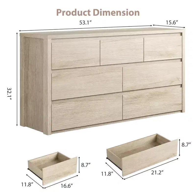 Commode à 7 tiroirs, Coiffeuse de chambre en bois de style campagnard, Design vintage, Convient pour la chambre à coucher, le salon, le couloir, Blanc