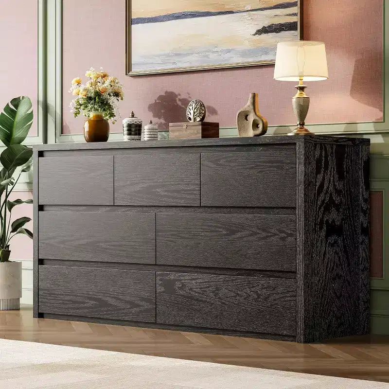 7-Drawer Storage Cabinet, Wooden Country-Style Bedroom Dressing Table, Vintage Design, Suitable for Bedroom, Living Room, Hallway, White