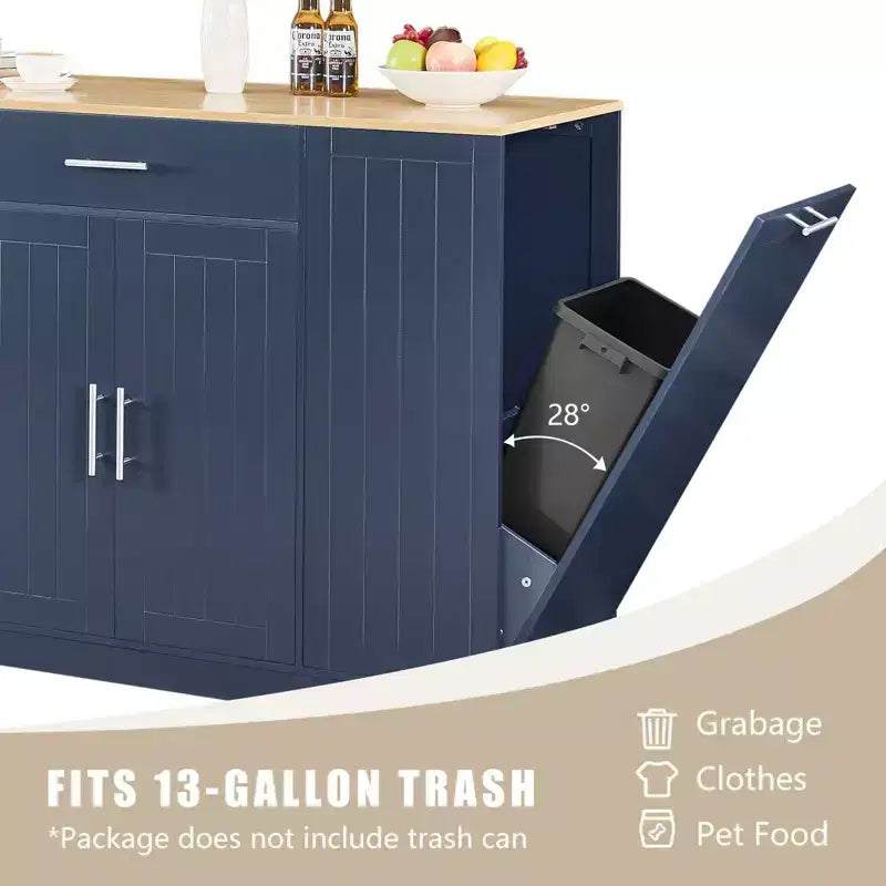 Îlot de cuisine moderne avec tiroirs, poubelle inclinable, îlots de rangement de cuisine avec étagères réglables pour la cuisine et la salle à manger