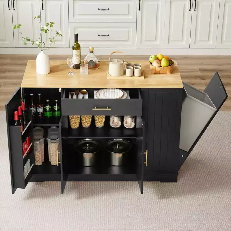 Îlot de cuisine moderne avec tiroirs, poubelle inclinable, îlots de rangement de cuisine avec étagères réglables pour la cuisine et la salle à manger