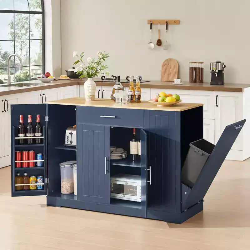 Îlot de cuisine moderne avec tiroirs, poubelle inclinable, îlots de rangement de cuisine avec étagères réglables pour la cuisine et la salle à manger