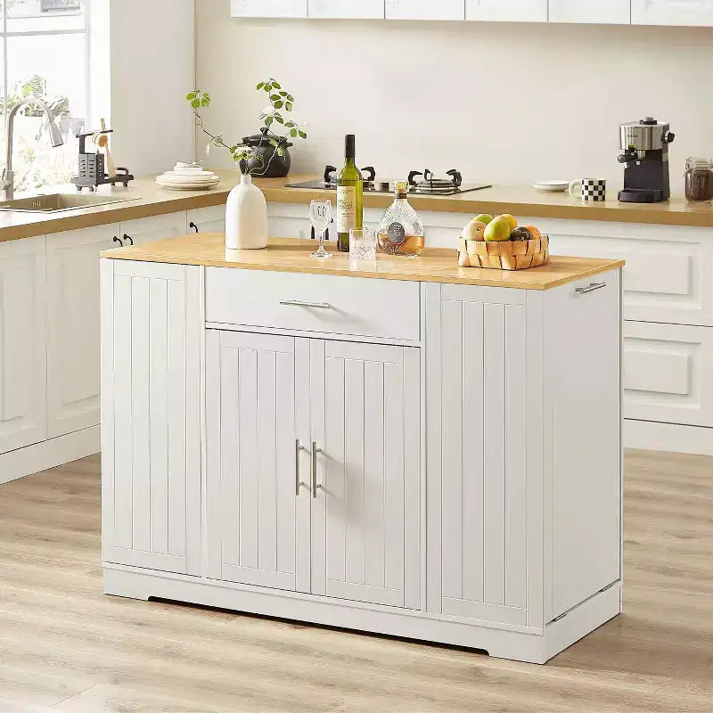TUYOHW Modern Kitchen Island with Drawers,Tilt-Out Trash Cabinet,Kitchen Storage Islands with Adjustable Shelves for Kitchen & Dining Room