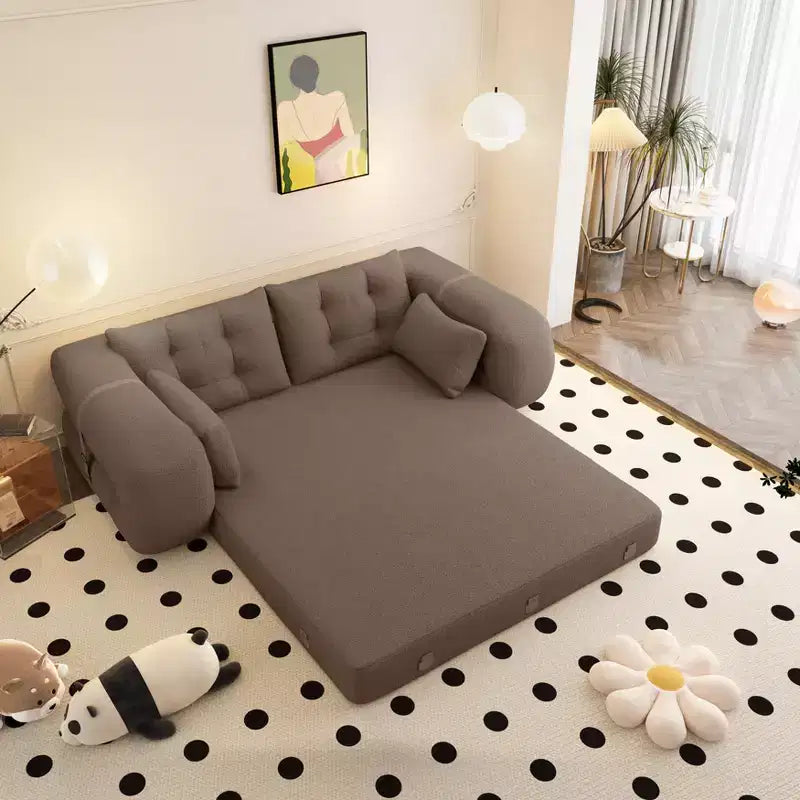 Canapé-lit multifonctionnel pliable, canapé-lit 3-en-1 en tissu Teddy rembourré de mousse marron