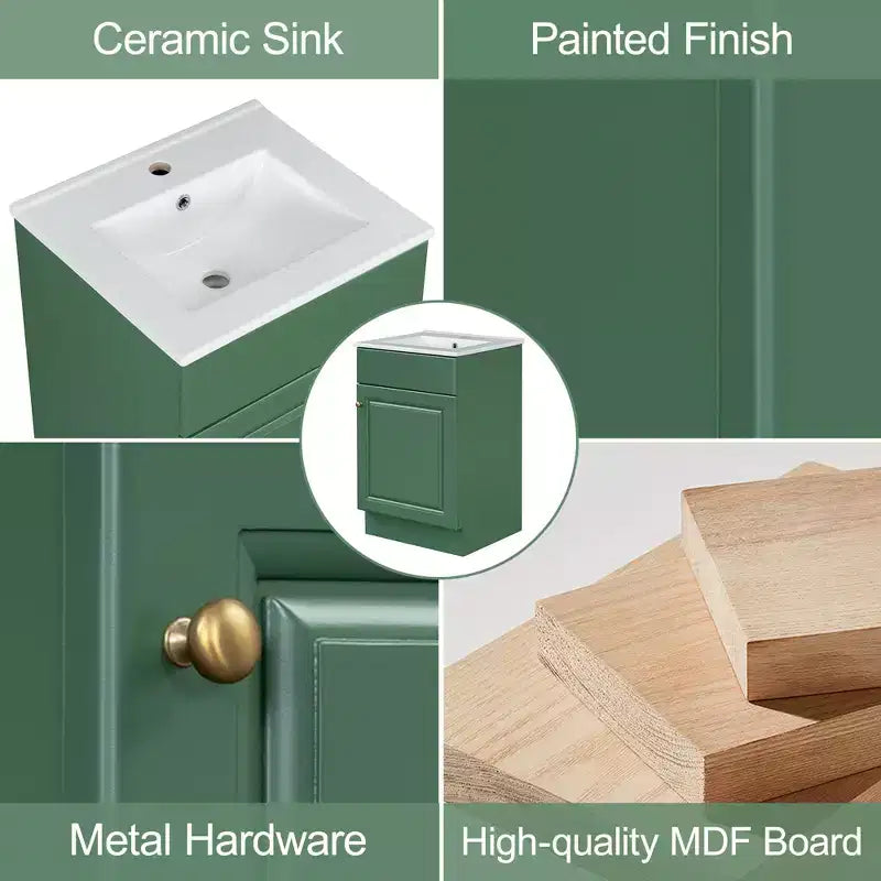 Ensemble meuble-lavabo 20" pour petite salle de bain, meuble de rangement de salle de bain avec étagère, meuble-lavabo à lavabo simple