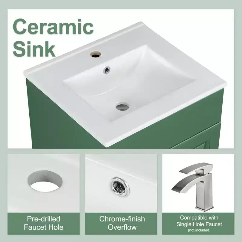 Ensemble meuble-lavabo 20" pour petite salle de bain, meuble de rangement de salle de bain avec étagère, meuble-lavabo à lavabo simple