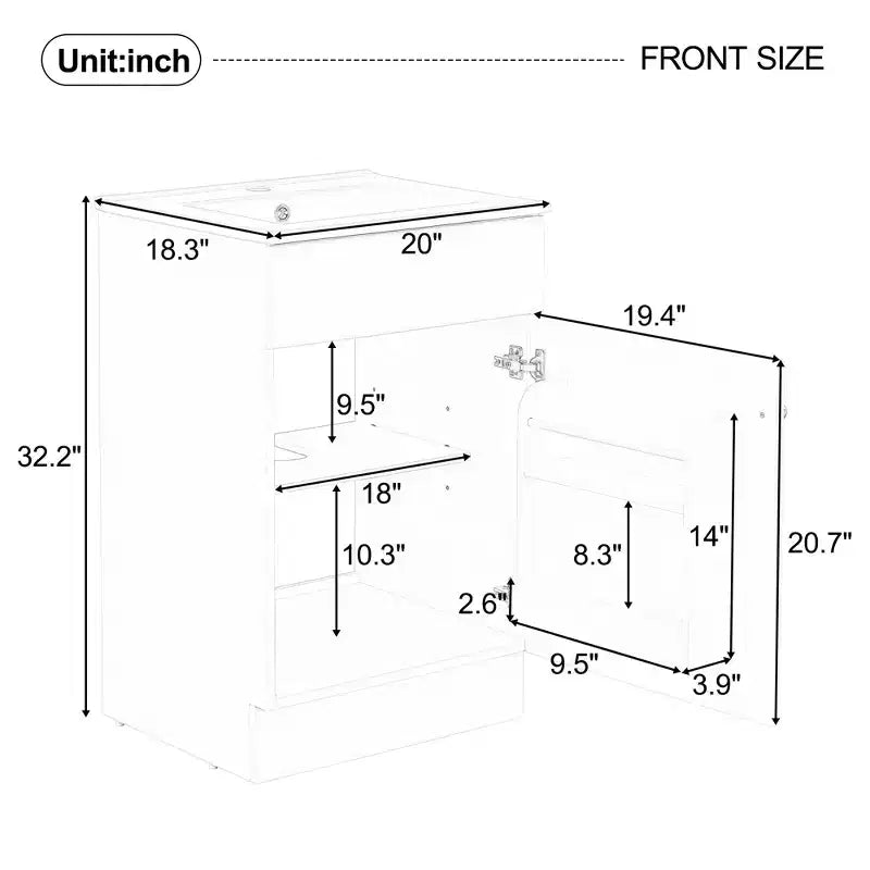 Ensemble meuble-lavabo 20" pour petite salle de bain, meuble de rangement de salle de bain avec étagère, meuble-lavabo à lavabo simple